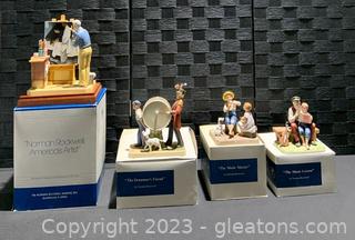 Four Porcelain Norman Rockwell Figurines Including “America's Artist” 