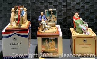 Three Porcelain Normal Rockwell Figurines Including A 3rd Annual Christmas Figurine 