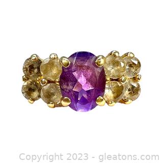 14kt Yellow Gold Amethyst & White Sapphire Ring