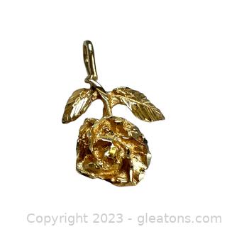 14kt Yellow Gold Diamond Cut Rose Pendant/Charm