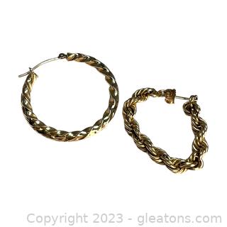 2 Single 14kt Yellow Gold Earrings