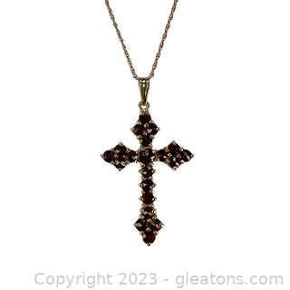 14kt Yellow Gold Garnet Cross Necklace