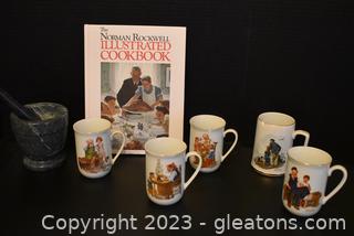 Norman Rockwell Cook Book and Coffee Mugs – Granite Mortar and Pestle 