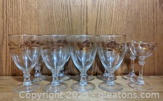 Late 50s-Early 60s Prairie Gold Wine Glasses & 2 Toasting Goblets 