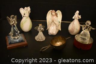 Lot of Glass Porcelain and Ceramic and Glass Angels (6 Total) 