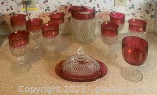 Indiana Glass Diamond Point Ruby Band Glassware Collection