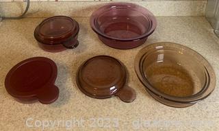Vintage Cranberry and Amber Visions Corning Ware