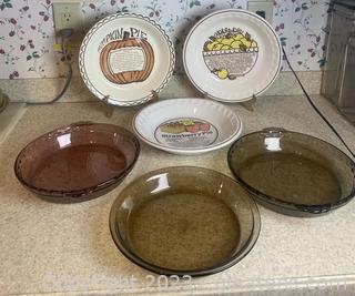 Three Pie Recipe Plates-Pyrex Cranberry and Amber Pie Plates