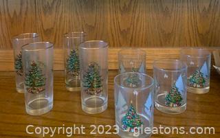 Eight Spode* Pieces of Christmas Tree Glassware
The Drinking Glasses are Spode.  The highballs are Spode-inspired.