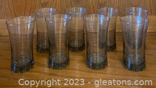 Eight Vintage Green Tinted Bubble Bottom Glasses