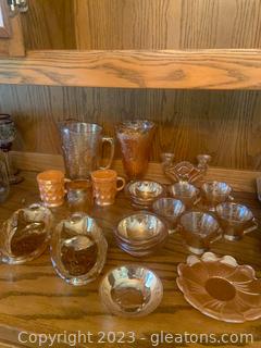 Collection of Marigold Iridescent Glass Including Jeanette Glass