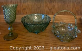 Moss Green Collection of Vintage Glass Pieces (3 pcs)