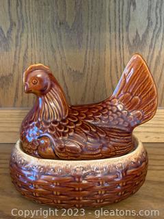 Hull Pottery Brown Drip Hen on Basket