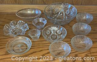 Eleven Interesting Bowls Including A Hand Made Beaded and Early American Prescut 