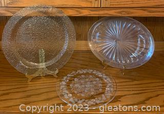 Frosted Fruit Cake Plate and Two Vintage Serving Platters 