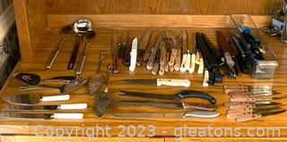 Cake Servers- Various Kitchen Knives Including Some Delco Steak Knives 