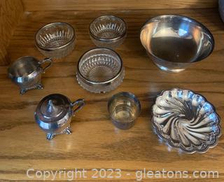 Various Silverplate and Pressed Glass Items (8pc) 