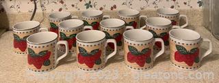 Twelve Tienshan Stoneware Strawberry Coffee Mugs 