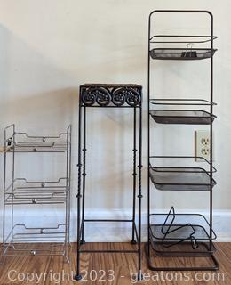 Pair of Multi-Tier Organizers & Lovely Metal Square Plant Stand 