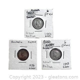 3 Collectible Silver Sixpence Coins