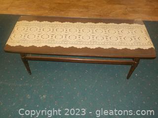 Vintage MCM Coffee Table with Doily Under Protective Glass