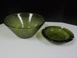 Large Anchor Hocking Soreno Vintage Bowl & Ashtray 