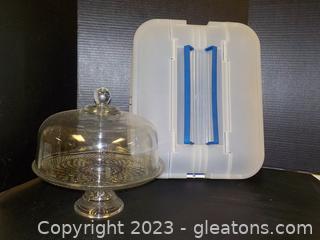 Portable Cake Container & Pedestal Glass Cake Stand w/Cover 
