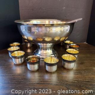 Sheridan Silver Punchbowl Set w/ 11 Small Cups & EPS Ladle