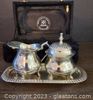 International Silver Co. Handmade Silverplated Cream & Sugar Set in Case