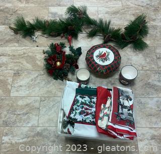 Burton and Burton Cake Platter with Matching Pots and Other Cardinal Holiday Decor