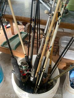 Large Bucket Full of Fishing Poles