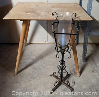 Small Wooden Shop Table & Candle Holder