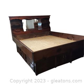 Mid Century Water Bed Frame with Bottom Storage