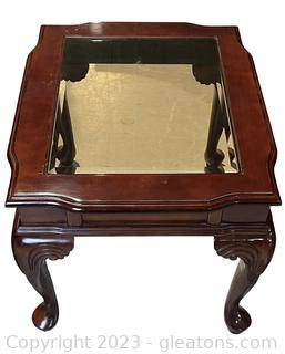 Carved Wood Glass Top End Table