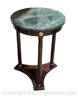 Mahogany Green Marble Top Pedestal Table