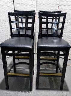 Set of 4 Black Wood Frame Bar Stool with Upholstered Seat