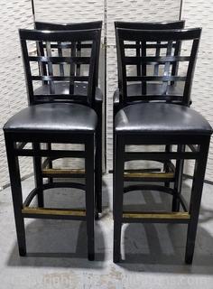Set of 4 Black Wood Frame Bar Stool with Upholstered Seat