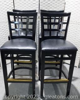 Set of 4 Black Wood Frame Bar Stools with Upholstered Seats