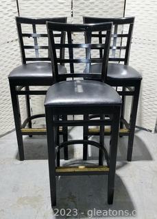 Set of 3 Black Wood Frame Bar Stools with upholstered Seats 