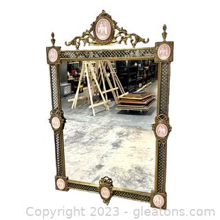 Unique Antique Brass Mirror with Cameo Accents