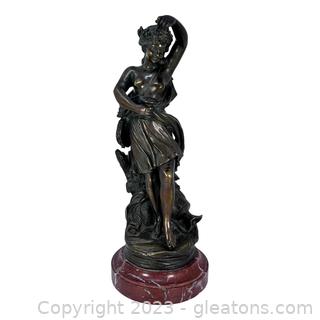 Antique Bronze Female Statue on Marble Base