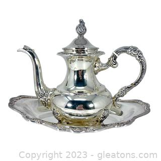Gorgeous Silver Coffee Pot on Oval Silver Tray