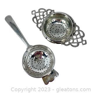 Two Vintage Silver Plated Tea Strainers