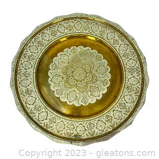 Gorgeous Vintage Brass Hand-Etched Plate