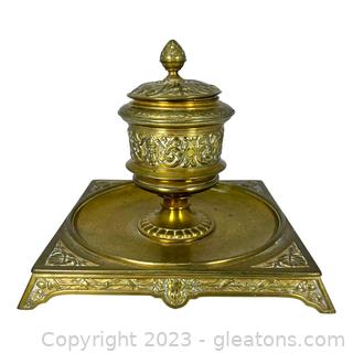 Antique Brass Inkwell from France