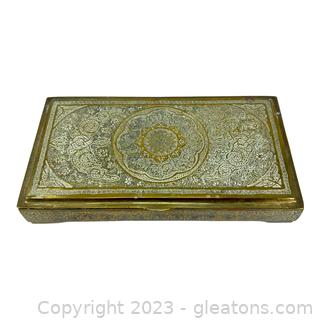 Vintage Brass-Hand Etched Trinket Box