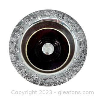Nice Silver Plated Grape Vine Wood Wine Bottle Coaster
