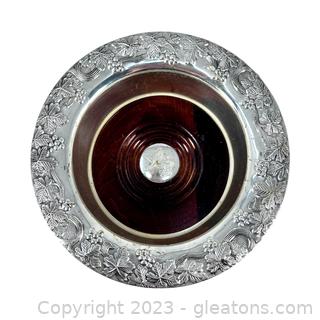 Nice Silver Plated Grape Vine Wood Wine Bottle Coaster