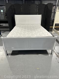White Full Size Sleigh Bed with Headboard, Footboard, Seville Pillowtop Mattress and Boxspring