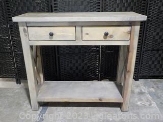 Blonde Wood Side Console Table 2 Drawers and Storage Shelf